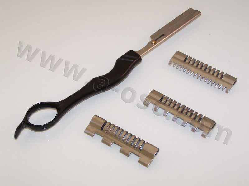  Barber Razor w/ 3 combs & Handle With Feather Cut Blade